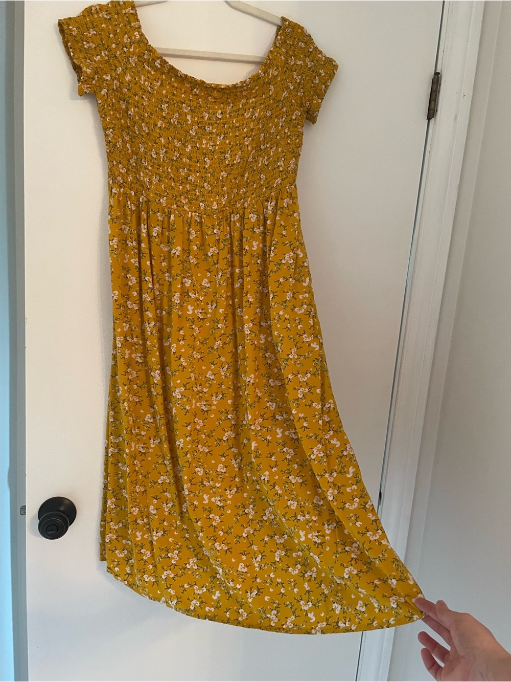 Old Navy Mustard Yellow Smocked Floral Dress